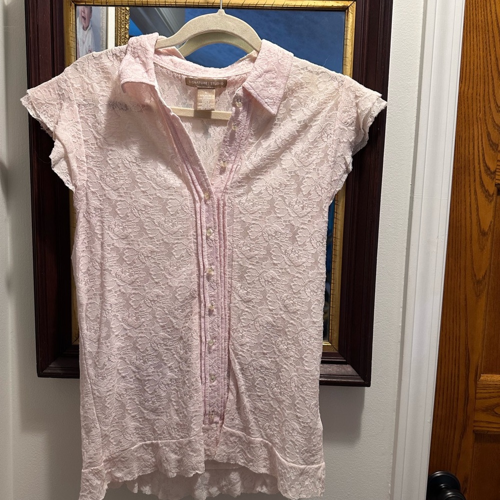 Signature Studio Light Pink Lace Blouse